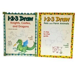 Two Vintage Books 1-2-3 Draw Step-by-Step Guides Freddie Levin Peel Products